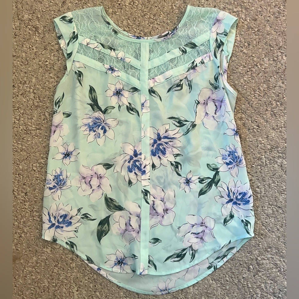 Mint Green Floral Blouse Size Small